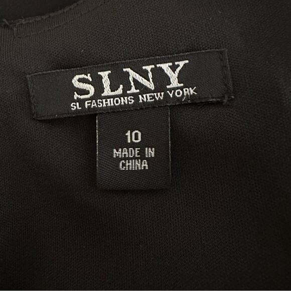 SLNY Dress Black Chiffon Beaded Neck Sleeveless Tiered Ruffle Cocktail 10 NEW - Picture 2 of 12